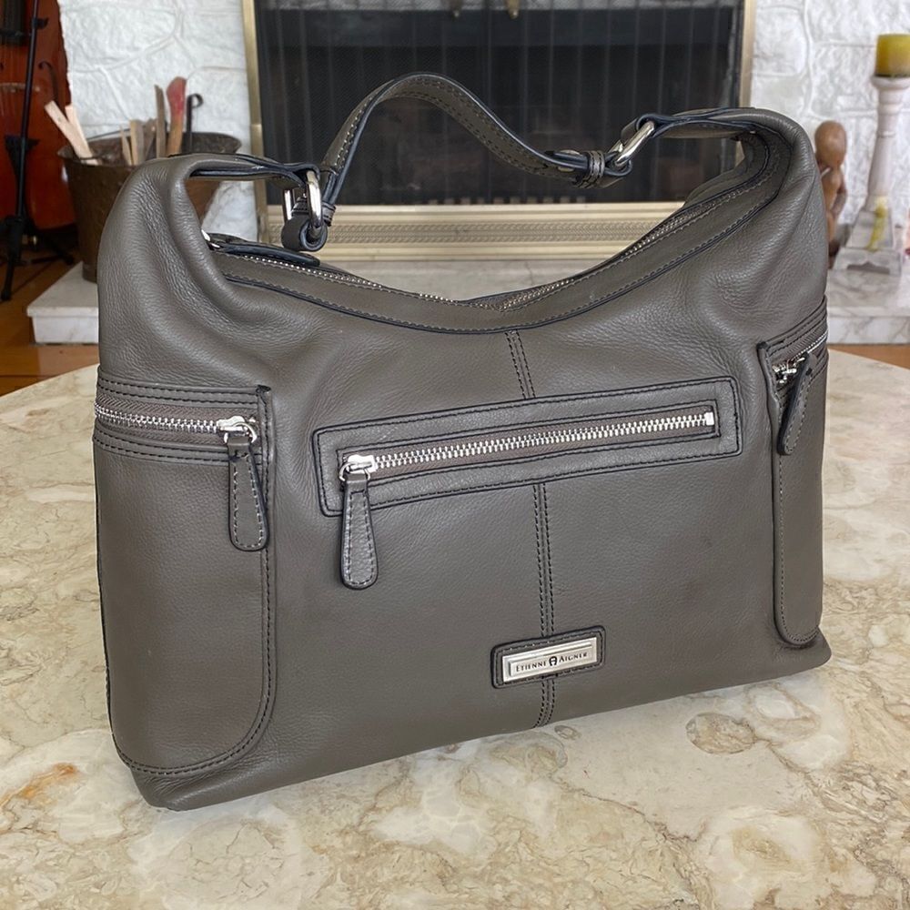 Etienne Aigner Grey Leather Shoulder Bag